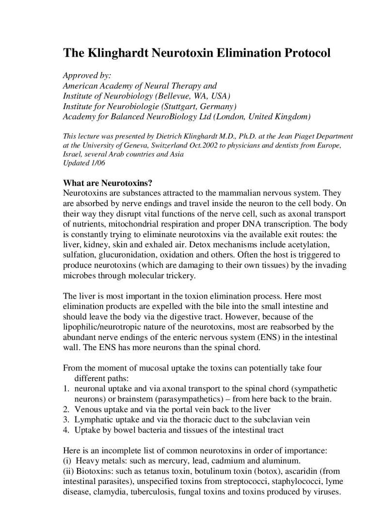 Klinghardt Neurotoxin Protocol page 1