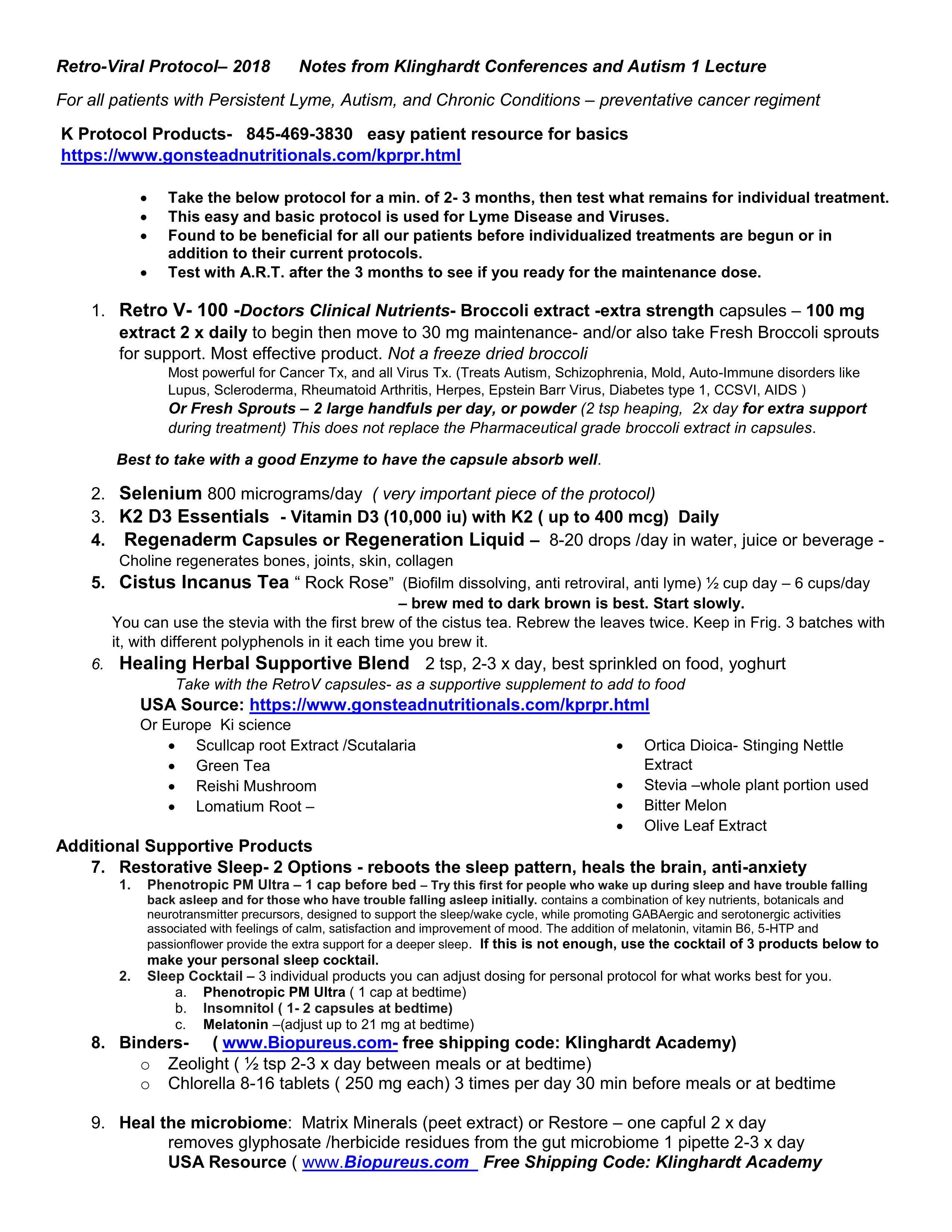 Klinghardt Protocol for Retrovirus, Autism and Lyme page 1