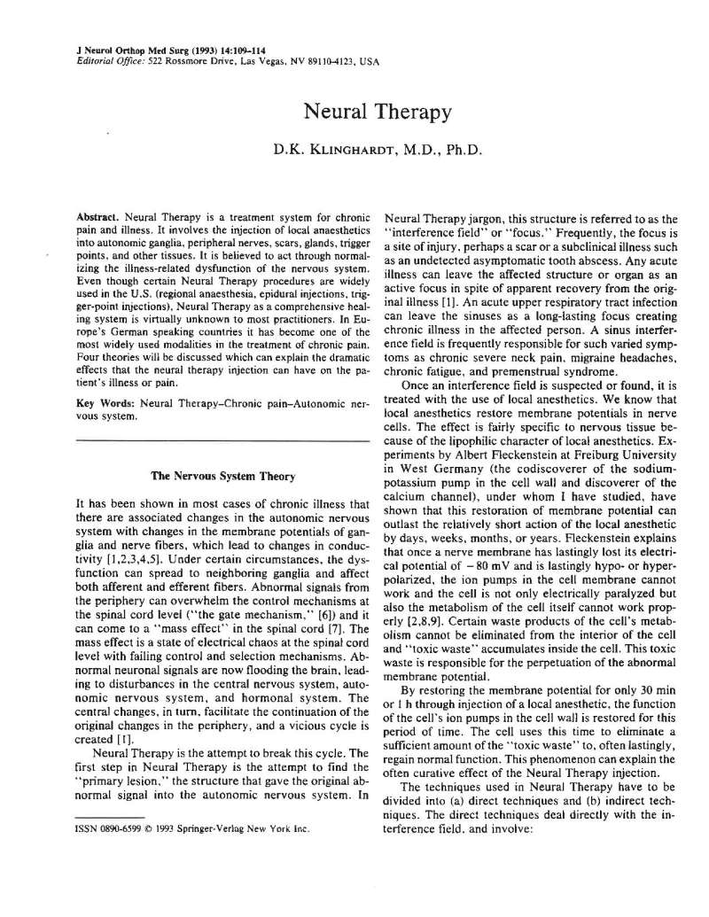 Klinghardt 1993 neuraltherapy page 1