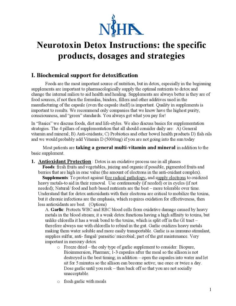 Neurotoxin Detox Instructions page 1
