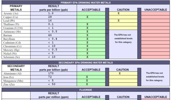 Image of a page from a report called Primary EPA Drinking Water Metals